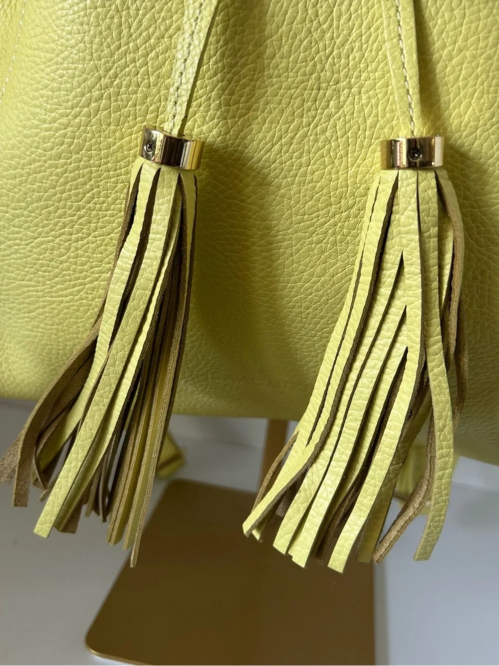 Isaac Mizrahi Lemon Yellow Leather Tassel Backpack